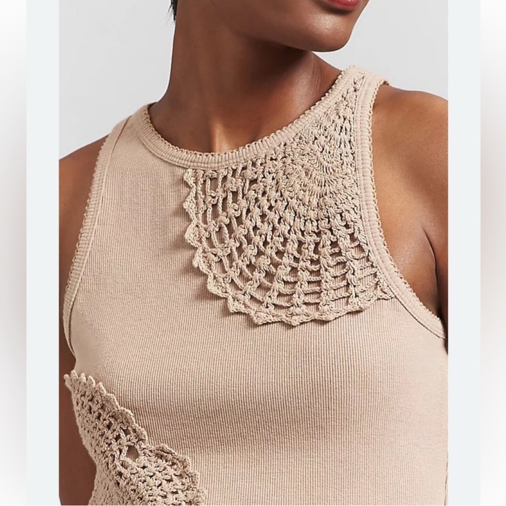 By Anthropologie Crochet Tank Top Blouse With Embroidery 
Size Small
